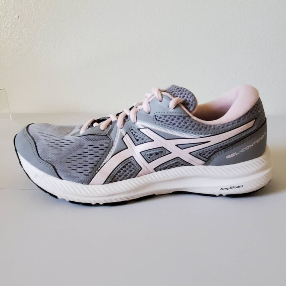 Asics Womens 9.5W Gel Contend 7 Running Shoes Gray Pink 1012A910 Low Top Mesh